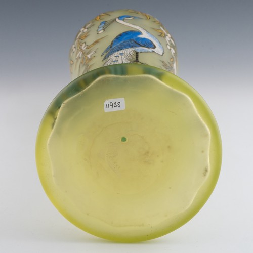 69 - A 1920s Art Nouveau Legras cameo vase, with crimped rim and depicting peacock inside a floral garlan... 