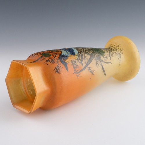 69 - A 1920s Art Nouveau Legras cameo vase, with crimped rim and depicting peacock inside a floral garlan... 