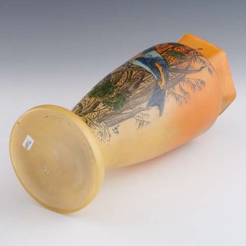 69 - A 1920s Art Nouveau Legras cameo vase, with crimped rim and depicting peacock inside a floral garlan... 