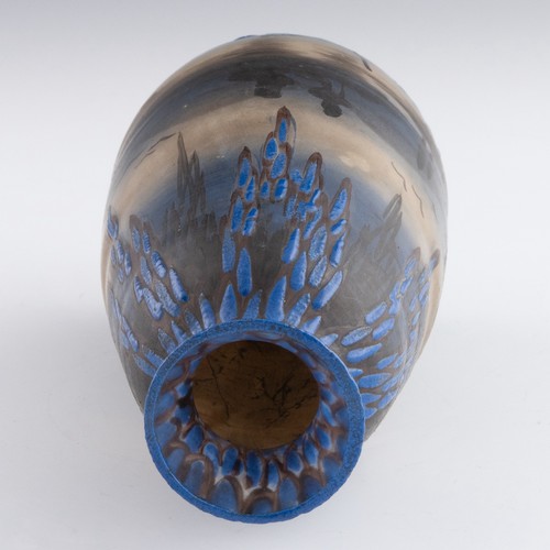 71 - A 1920s French Art Nouveau cameo polychrome glass vase, decorated with thick deep blue enamels casca... 