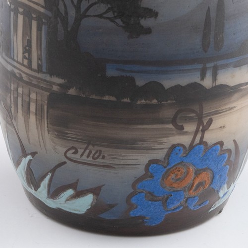 71 - A 1920s French Art Nouveau cameo polychrome glass vase, decorated with thick deep blue enamels casca... 