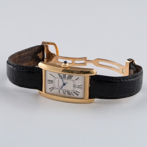 359 - A Cartier Tank Americaine 18ct gold cased automatic gentleman's wristwatch, the rectangular oyster-c... 