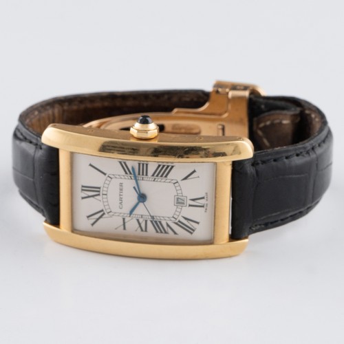 359 - A Cartier Tank Americaine 18ct gold cased automatic gentleman's wristwatch, the rectangular oyster-c... 