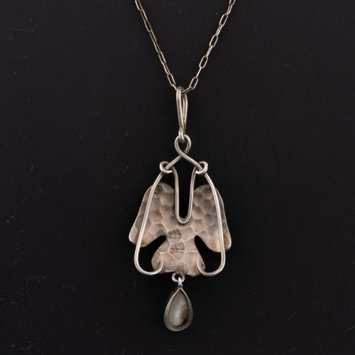 149 - A W.H. Tandy Art Nouveau sterling silver pendant necklace, decorated with silver wirework frame supp... 