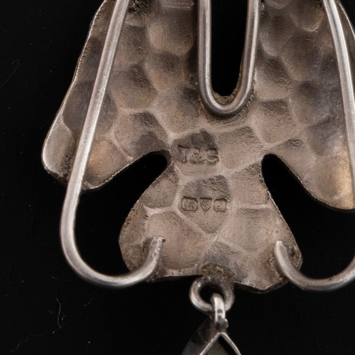 149 - A W.H. Tandy Art Nouveau sterling silver pendant necklace, decorated with silver wirework frame supp... 