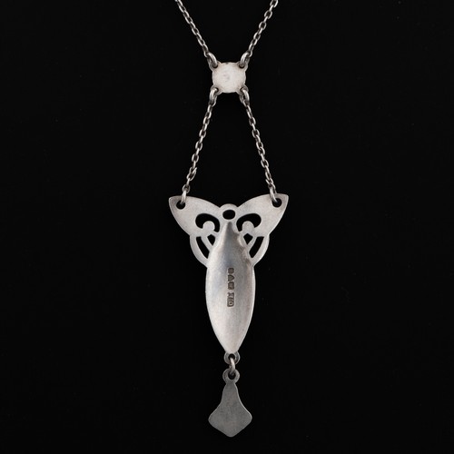 146 - A Charles Horner Art Nouveau silver and enamel pendant, decorated with lustrous green and blue ename... 