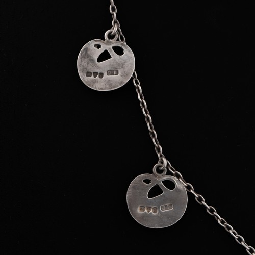 106 - A Charles Horner Arts and Crafts silver and enamel necklace, decorated with five identical silver kn... 