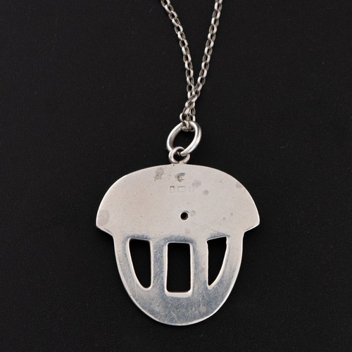 133 - An early 20thC Art Nouveau silver and enamel pendant and silver chain, pendant with a blue and green... 