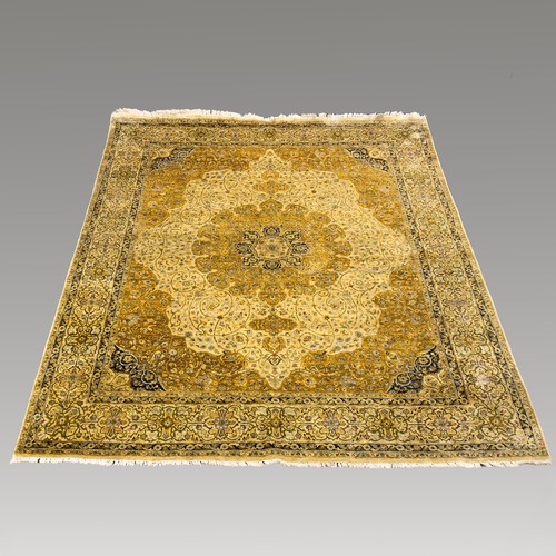 46 - 20th century Indian silk rug, central tiered floral medallion surrounded by botanical sprays and scr... 