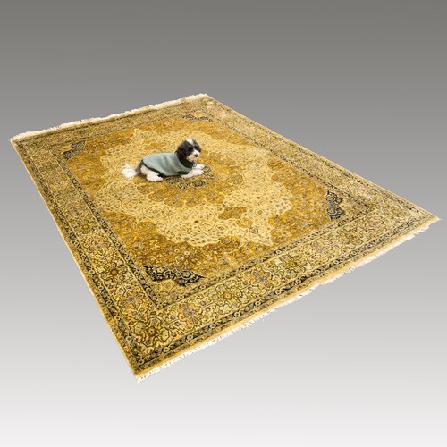 46 - 20th century Indian silk rug, central tiered floral medallion surrounded by botanical sprays and scr... 