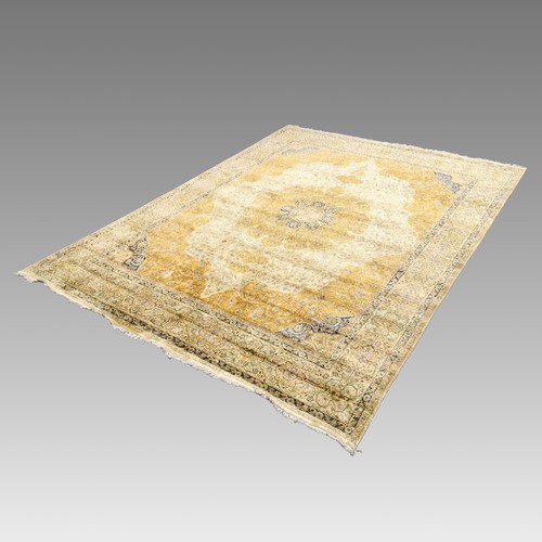 46 - 20th century Indian silk rug, central tiered floral medallion surrounded by botanical sprays and scr... 