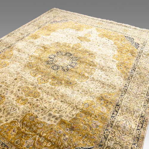 46 - 20th century Indian silk rug, central tiered floral medallion surrounded by botanical sprays and scr... 