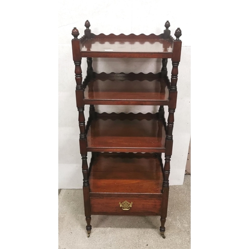 105 - A late 19thC Mahogany Whatnot, 4-tiers, turned side pillars with acorn finials, all above a stretche... 