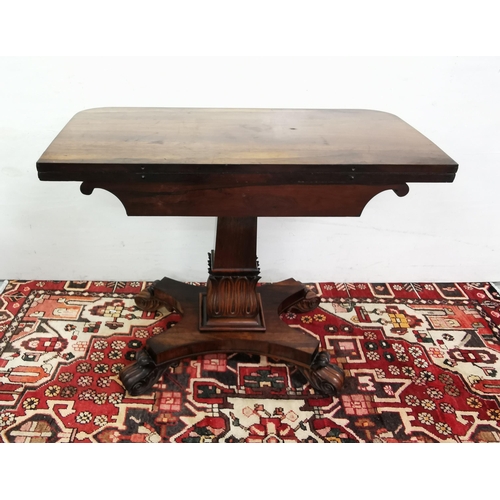 107 - Regency Rosewood Tea Table, with a fold-over top, beaded rim and egg and dart mouldings to the suppo... 