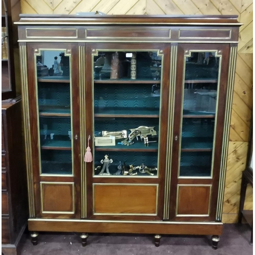 121 - A late 19thC French Kingwood Display Cabinet, with parcel gilt and brass railings surrounding the 3 ... 