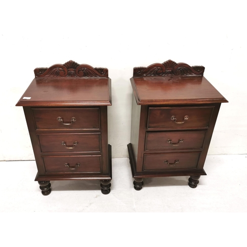 135 - Matching Pair of Mahogany 3 Drawer Bed Side Cabinets, brass drop handles, on turned legs, 83cm x 82c... 