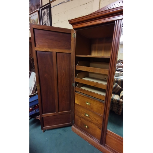 138 - Large Edw. Walnut 3-door Wardrobe, with drawers and hanging closet inside, mirrored centre door, 1.9... 