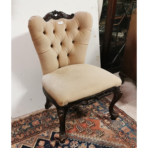 15 - Continental Walnut Framed Side Chair, a shaped pediment over a cream velvet covered back and seat (b... 