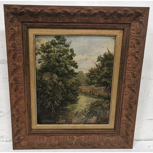 159 - 19thC Oil on Canvas, River Scene (indistinct signature), dated 1887, H29cm x W24cm, oak moulded fram... 