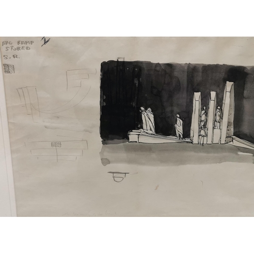 165 - COLIN MIDDLETON, 1910-1983 RUA RHA. Pencil Sketch of a Stage Set (Hendricks Gallery Label verso), bl... 