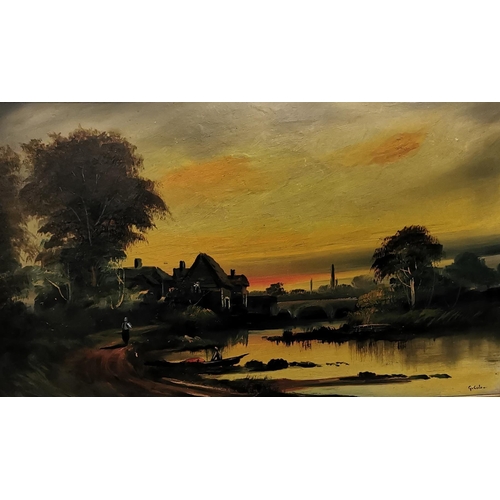 173 - GEORGE COLE 1810-1883, Oil on Canvas, evening time at a riverside village, signed btm right, H37 x W... 