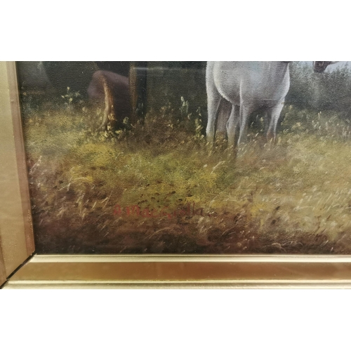 189 - ANTAOINE MacGIOLLA. Two Horses in a Mountain Side Landscape, Oil on Canvas, 47 x 54cm, signed, in ... 