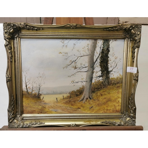 197 - LESLIE CAMPBELL, Country Lane, Oil on Canvas, ornate gilt frame, 39cm x 49cmW