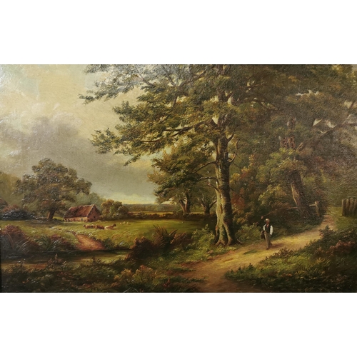 206 - Fine 19thC Landscape Oil on Canvas, dated 1885 and possibly a J Briggs, man on a forest pathway besi... 