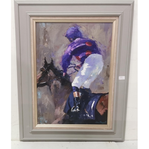 209 - JOHN FITZGERALD Polka Dot and Purple Silks (Horse and Jockey), Oil on Canvas, signed, grey frame, ... 