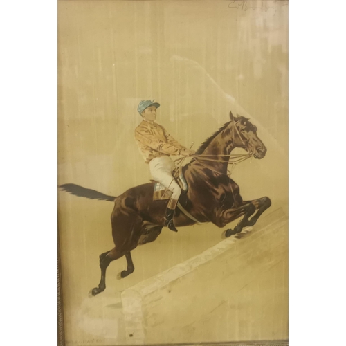 210 - Pair of early 20thC French Lithographs on wood, Steeplechase Scenes, both signed upr right, matching... 