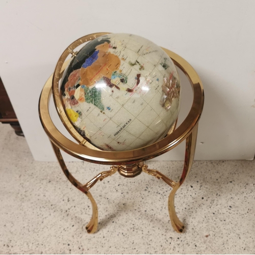 222 - Modern coloured World Globe, in a brass stand, 80cmH