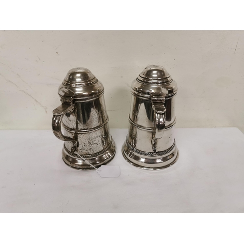 227 - Matching Pair of Vintage English Plate Greyhound Presentation Tankards with hinged lids, each 19cmH