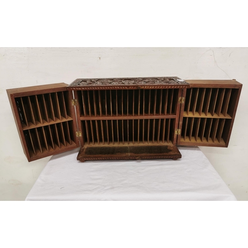 228 - Indonesian Table Box, 2 fold-out doors enclosing several shelves, 30cmH x 42cmW