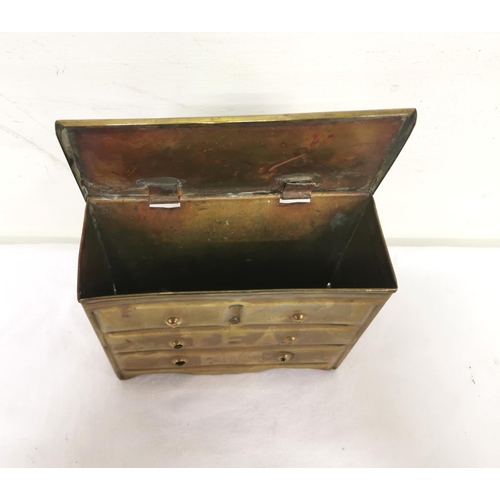 267 - Miniature brass Tea chest, with hinged lid, marked R G & Co, 1907, 16cmW x 12cmH