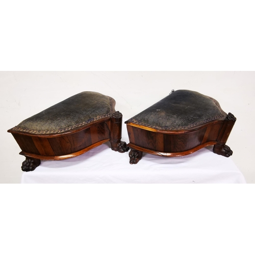 289 - Matching Pair of Irish Mahogany Framed Foot Stools, V-shaped, with lions paw feet (some border missi... 