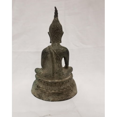 294 - 19thC Asian Bronze Statue of a seated Buddha, 22cmH