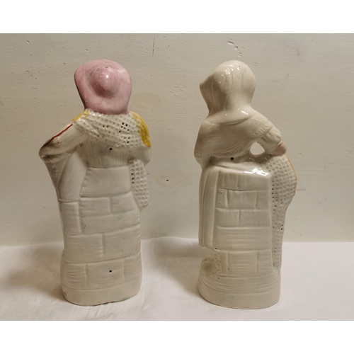 319 - Pair of Victorian Staffordshire Flat-back Figures  a Male and a Female Fishmonger, both in Tudor co... 