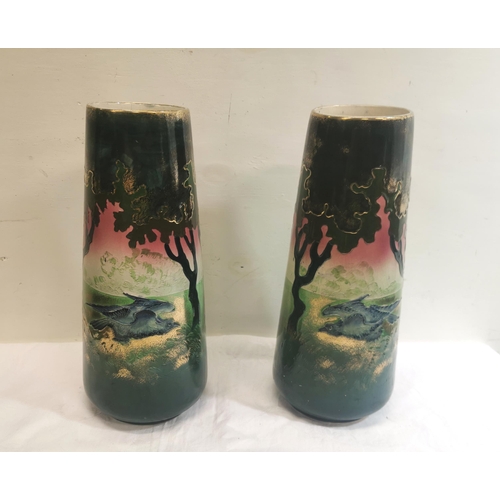 320 - Matching Pair of Victorian Porcelain Derby Vases, cylinder shaped, hand-painted with exotic blue col... 