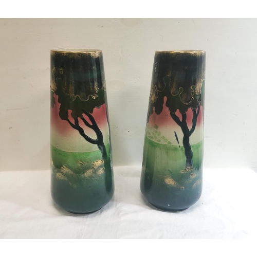 320 - Matching Pair of Victorian Porcelain Derby Vases, cylinder shaped, hand-painted with exotic blue col... 