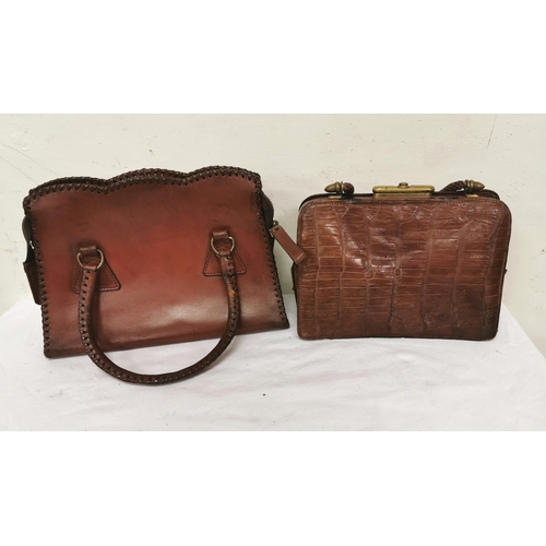 334 - 2 Vintage Brown Leather Handbags (one with lockable brass clasp) (2)