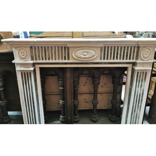 352 - Regency Style White Marble Fireplace, with 3 oval shaped plaques to the decorative frieze and rectan... 