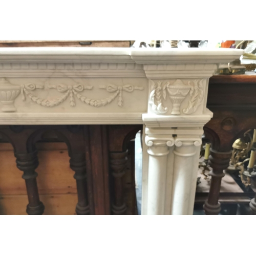 353 - Adams Style White Marble Fireplace, with a pair of ionic-shaped pillars to either jam, a decorative ... 