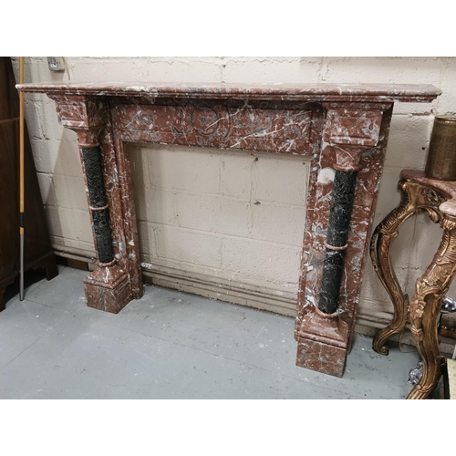 355 - Fine Victorian Belgian Rouge Marble Fireplace, with tinto columns, 1.78mW mantle x 1.25mH (0.95cm in... 