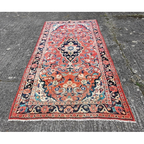 364 - Washed red ground Persian Soureak Village Rug, beautiful floral pattern, 3.08m x 1.37m