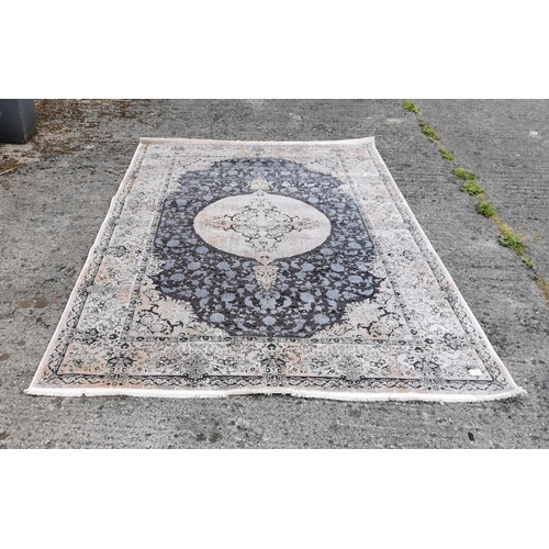 369 - Fine woven bamboo silk Persian bespoke floral medallion design floor Rug, 2.4m x 1.6m