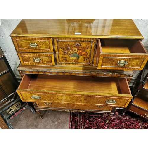 106 - Tall Satinwood Chest of Drawers with small cabinet, decorated with floral still life (4 short drawer... 