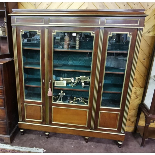 121 - A late 19thC French Kingwood Display Cabinet, with parcel gilt and brass railings surrounding the 3 ... 