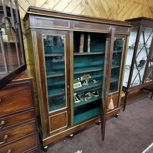 121 - A late 19thC French Kingwood Display Cabinet, with parcel gilt and brass railings surrounding the 3 ... 