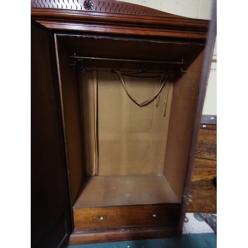 138 - Large Edw. Walnut 3-door Wardrobe, with drawers and hanging closet inside, mirrored centre door, 1.9... 