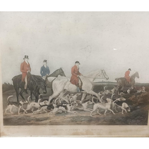 169 - Antique Lithograph  The Earl of Derby Stag Hounds, engraved by R. Woodman, pub 1823 (some foxing... 